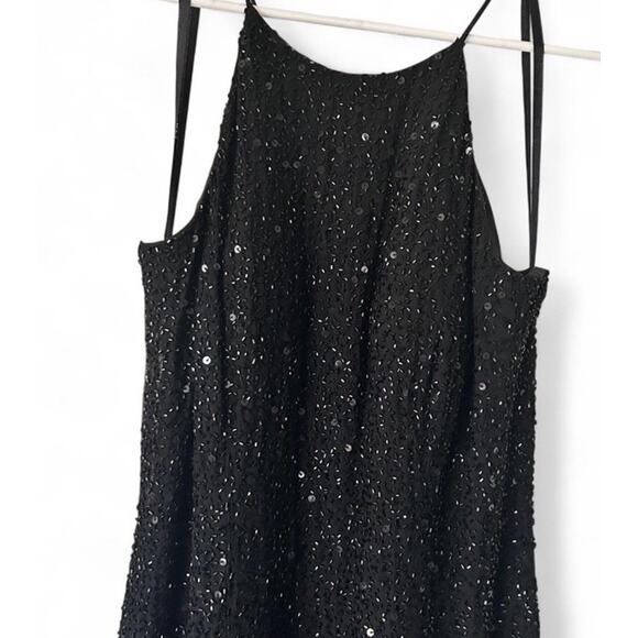 Vintage Y2K Marina B Black Beaded Halter Style Long Dress Leg Slit Size 9/10 - Picture 5 of 8